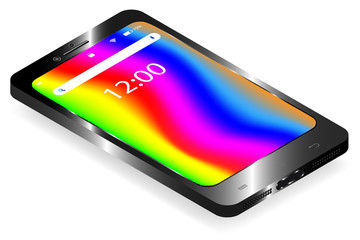 Vector drawing of a realistic black smartphone on white background.