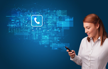 Young person using phone with mail and online communication concept
