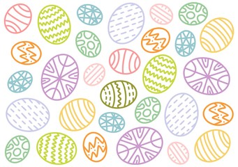 Outline Easter colored eggs hand drawn on white background. Decorative doodle illustration pattern