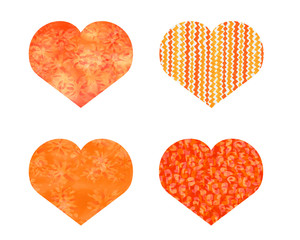 A set of watercolor colorful hearts for design, composition, greetings. Isolated on white background.