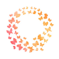 Multicolored butterflies dancing isolated on white background. Watercolor illustration.