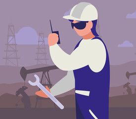 Fototapeta premium oil industry worker with tools avatar character