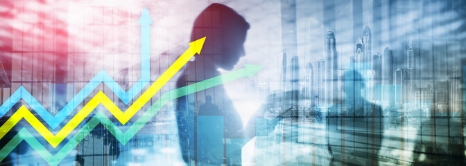 Financial growth arrows graph. Investment and trading concept.