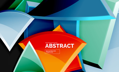 Glossy mosaic style geometric shapes - squares and triangles on black