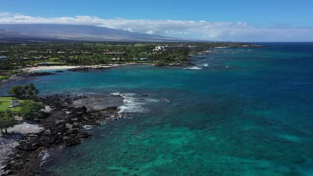 Puako Beach bay Big Island Hawaii Aerial view .