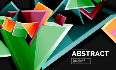 Glossy mosaic style geometric shapes - squares and triangles on black