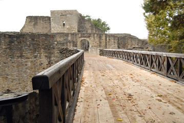 An old medieval fortress. Stone wall and elements of the fortress.