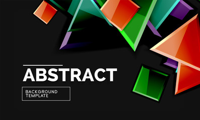 Glossy mosaic style geometric shapes - squares and triangles on black