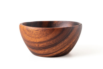 Empty wood bowl or cup in dark brown color isolated on white table background by side view. - Powered by Adobe