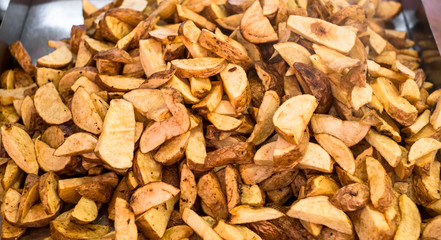 potatoes fried in stainless steel tray