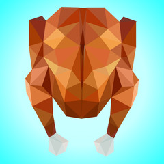 low poly roasted turkey with blue background.food with cartoon style