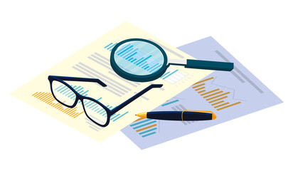 financial documents with office items