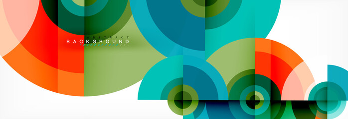 Obraz premium Minimal geometric circles and triangles abstract background, techno modern design, poster template