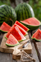 Delicious and jucy watermelon in sunny day