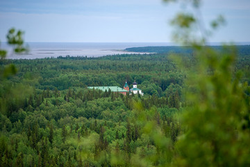 SOLOVKI, View of the Holy Ascension monastery of the Solovki monastery, Savvatyevo from the top of the Sekirnaya mountain. The Solovetsky Monastery. Solovki Islands, Arkhangelsk region, White Sea © Konstantin