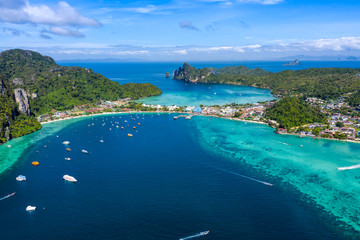 Fototapeta na wymiar aerial over view phi phi island amazing Thailand landmark in Thailand high season october to april for travel tourists thai and foreign