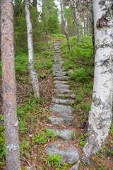 Staircase on the northern slope on Mount Sekirnaya, 19th century. The Holy Ascension skete. The Solovetsky Monastery. Solovki Islands, Arkhangelsk region, White Sea