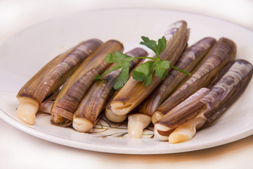 fresh razor clam dish, seafood
