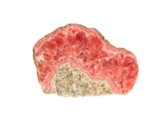 Slice of rhodochrosite,crystal  on white background