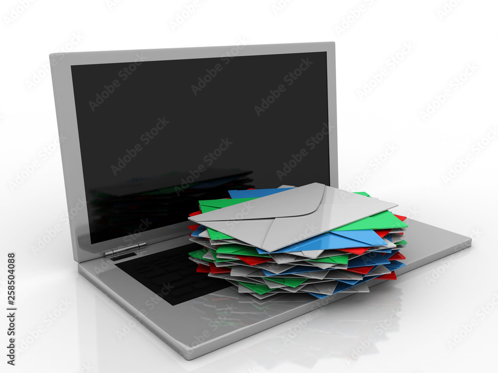Poster 3d rendering laptops with mail envelops ,