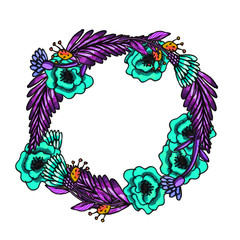 A wreath of flowers. Flowers drawn with markers.Place for text.
