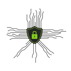 Cyber security icon. Security concept with a padlock and a points. Shield with lock inside.