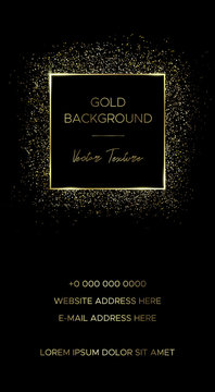 Card template with square frame of gold particles.
