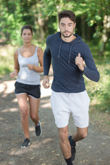 Man and woman running