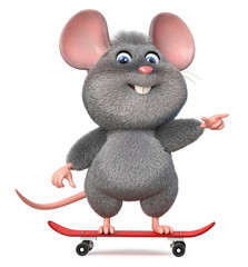 3d illustration funny mouse skateboarding/3d illustration little rat doing sports