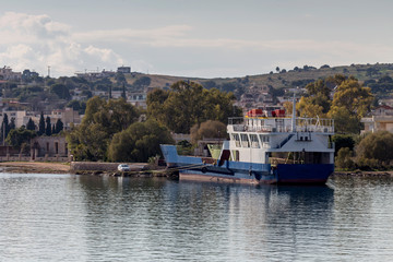 A parked ferryboat on a sunny day