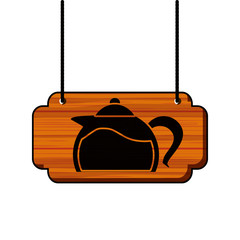 label wooden with teapot kitchen