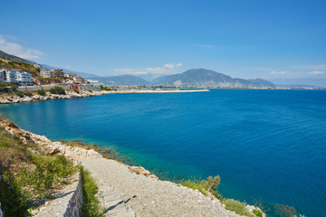 Fototapeta na wymiar Quay along the pier in Finike, Antalya province.