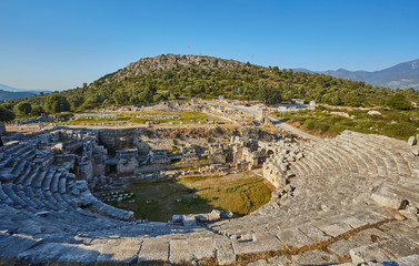 Naklejka premium Amphitheatre in Letoon - sanctuary of goddess Leto near the ancient Lycian city Xanthos.