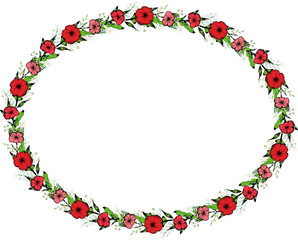 Seamless pattern horizontal ellipse frame with flowers and leaves. Design photo, diary pages