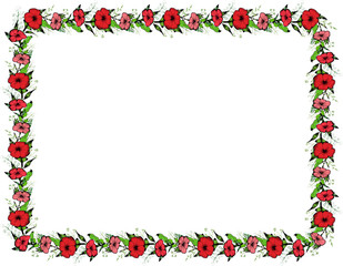 Seamless pattern horizontal rectangle frame with flowers and leaves. Design photo, diary pages