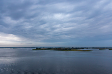 Stormy cloudy sky over the Volga River near Kazan