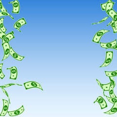 American dollar notes falling. Floating USD bills 