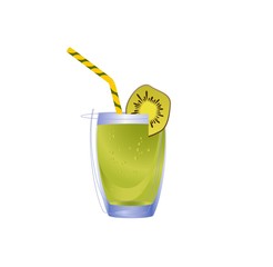 Smoothie in glass bottle with kiwi. Fresh organic smoothie ingredients. Health or detox diet food concept.