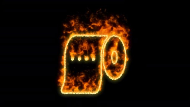 toilet paper symbol inflames. Then disappears. In - Out loop. Alpha channel Premultiplied - Matted with color black