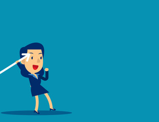 Businesswoman throwing the javelin. Concept cute business vector illustration, Sport, Growth.