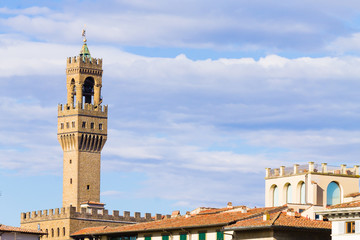 Fototapeta premium Old Palace bell tower detail view, Florence.