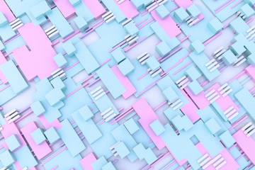 Fototapeta na wymiar 3d rendering, cubes board structure, circuit background