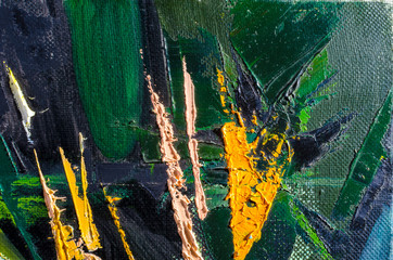 Abstract oil painting on canvas. Oil paint texture. Brush and palette knife strokes. Multi colored...