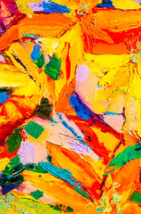 Abstract oil painting on canvas. Oil paint texture. Brush and palette knife strokes. Multi colored background. Close up acrylic paint. Vertical artwork fragment. 