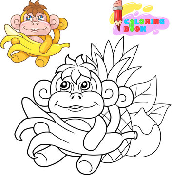 cartoon cute little monkey coloring book funny illustration
