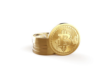 Golden bitcoin isolated on white background