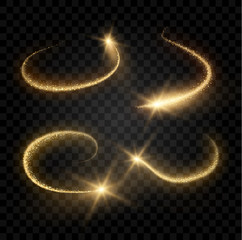 gold sparks dust transparent objects set