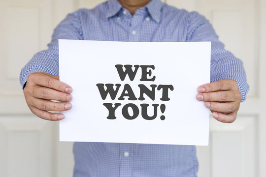 We want you, text on a white paper