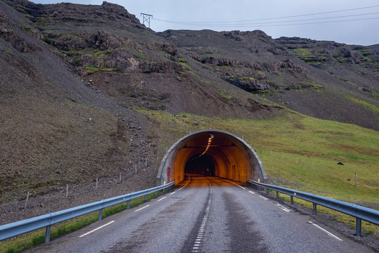 Almannaskard Tunnel on the national Route 1 in Iceland