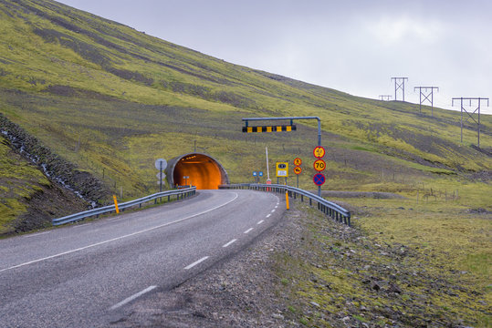 Almannaskard Tunnel on the national Route 1 in Iceland
